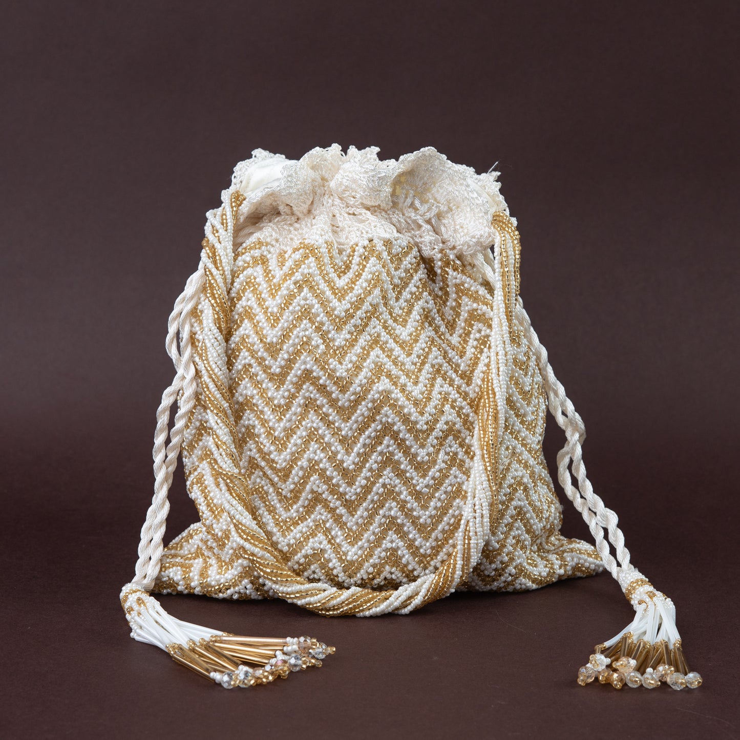 Gold & Ivory Full Beaded Potli