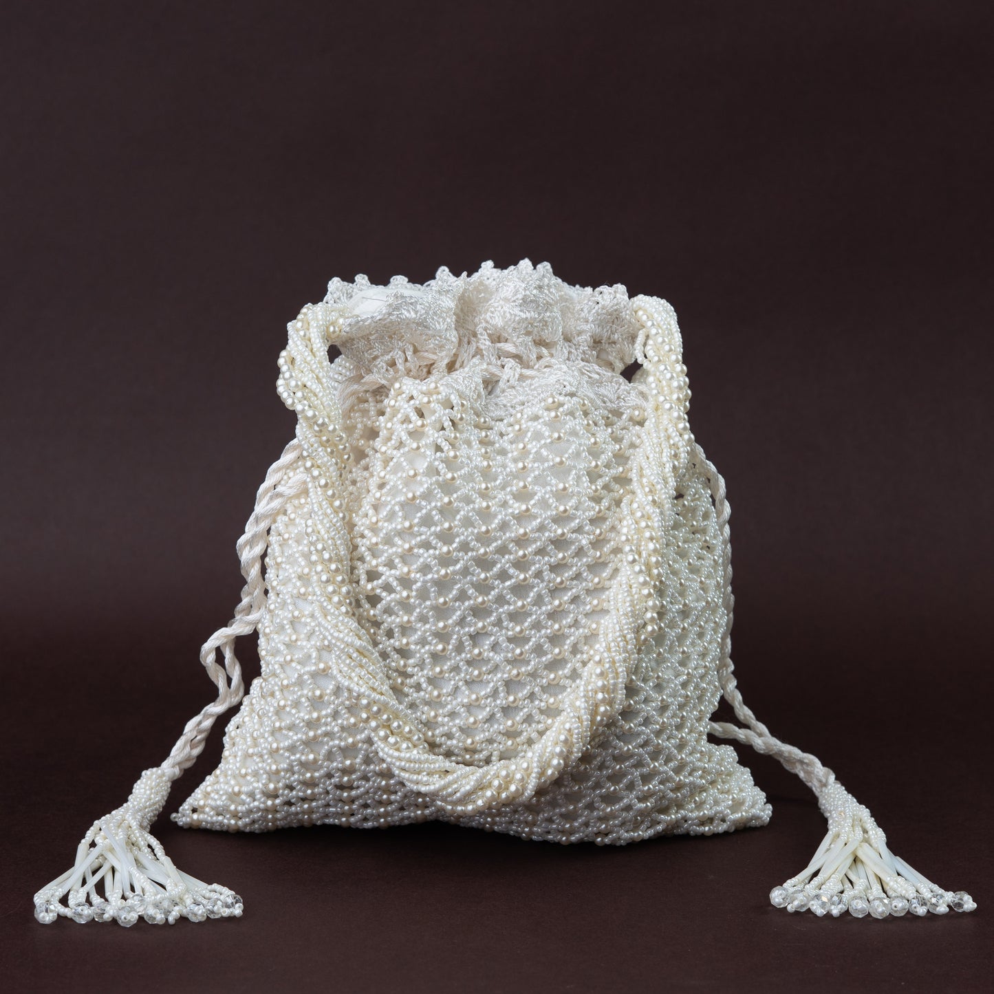 White Crochet & Pearl Jali Potli