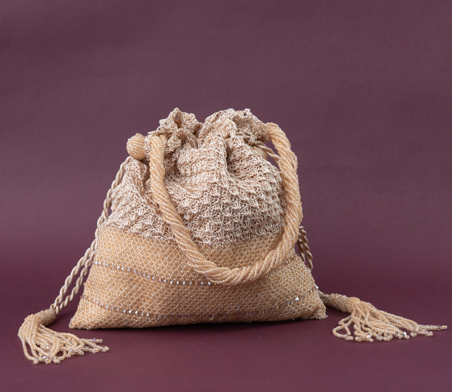 Beige Crochet & Beadwork Potli