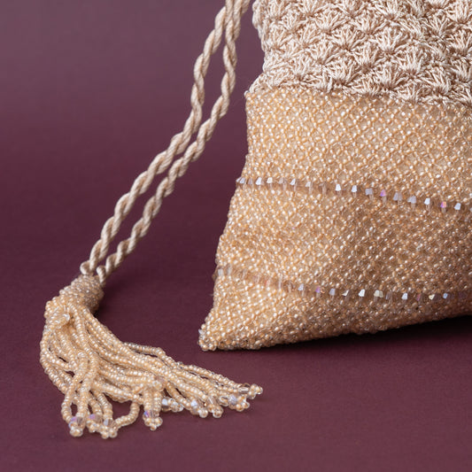 Beige Crochet & Beadwork Potli