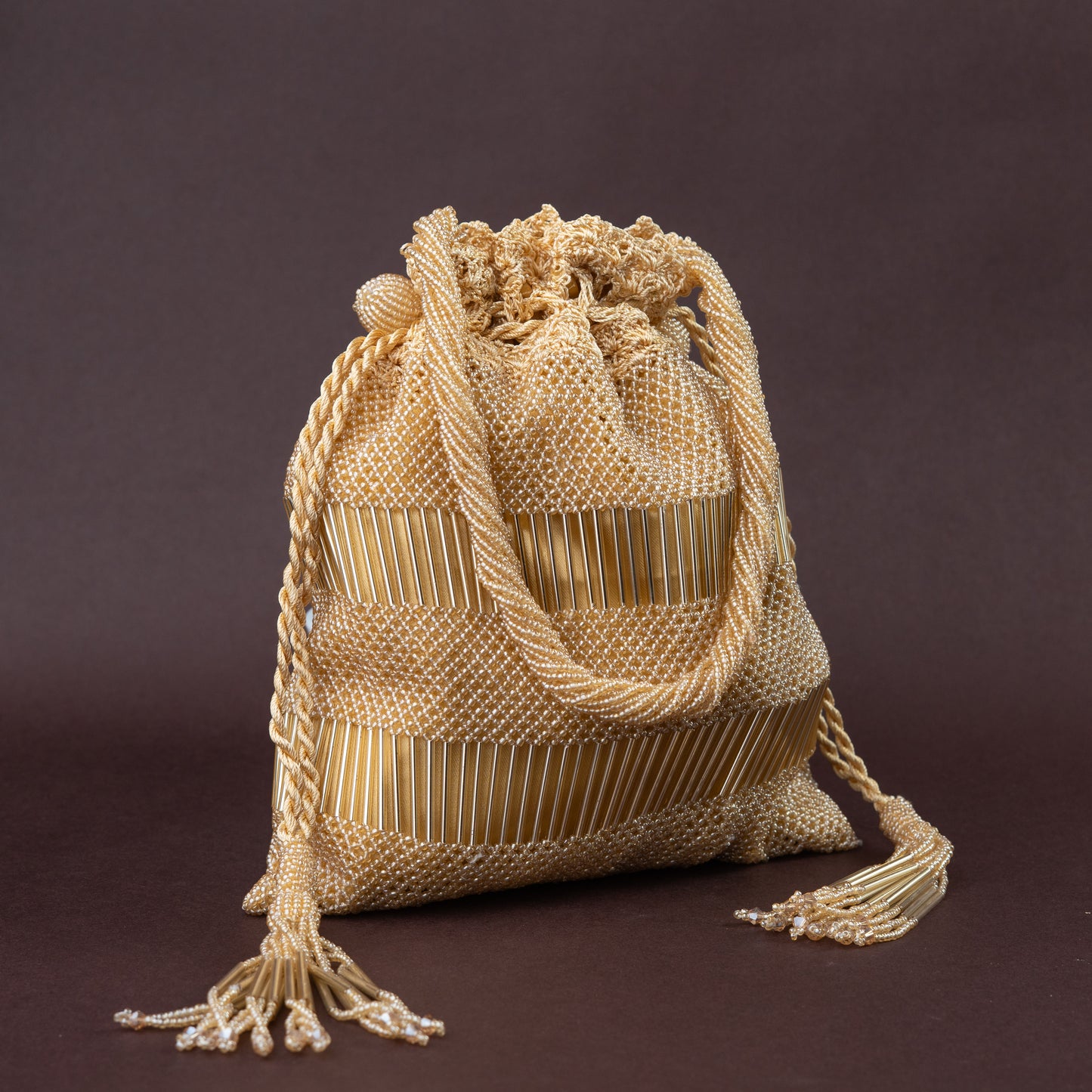 Crochet with Bright Golden Pearl & Salli Potli