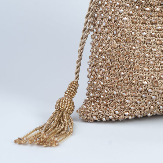 Crochet & Crystal Gold Potli
