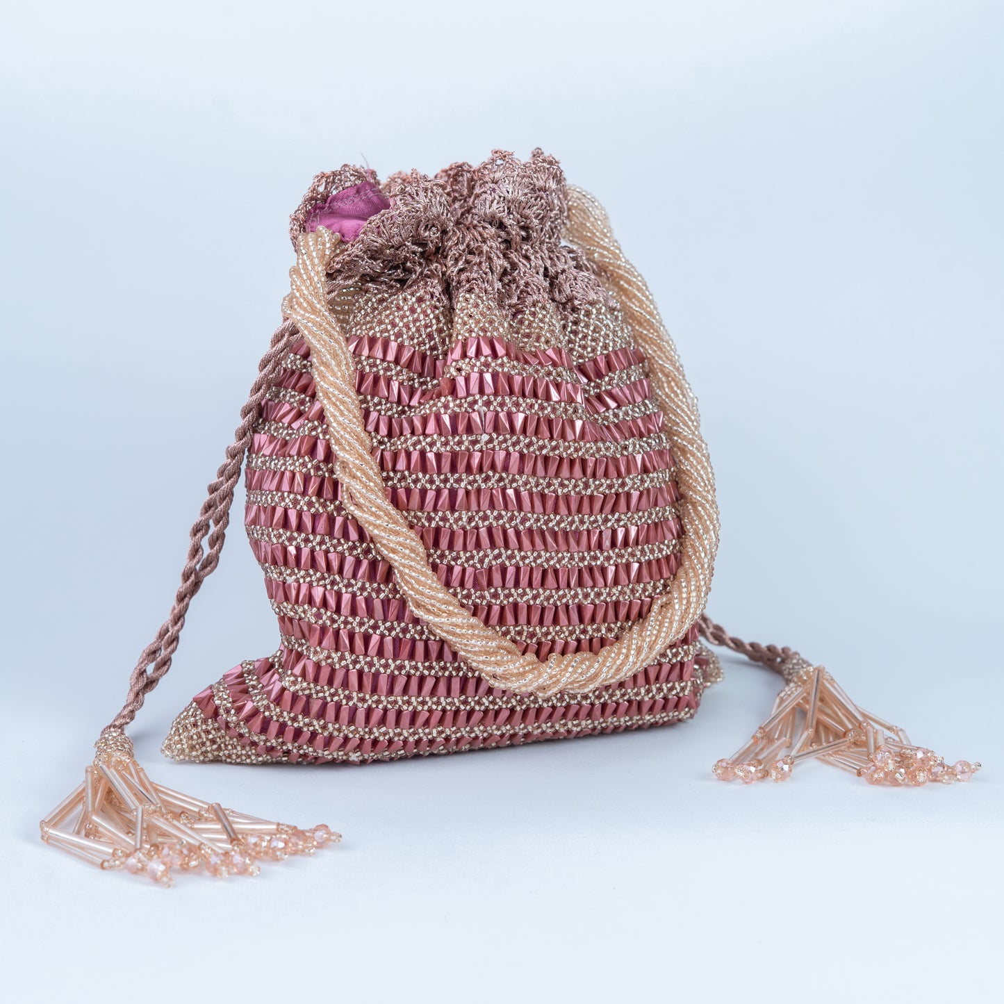 Pink Crochet & Beaded Potli