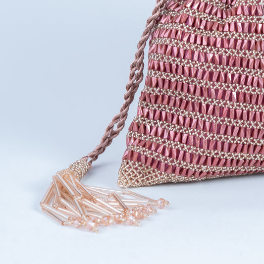 Pink Crochet & Beaded Potli