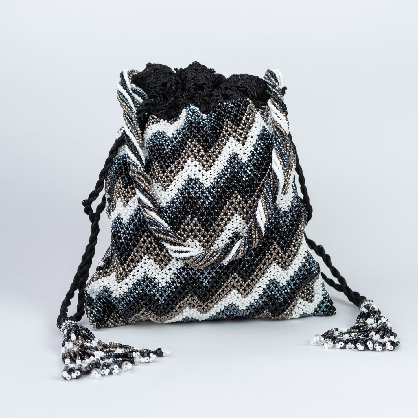 Black & White Crochet & Beaded Potli