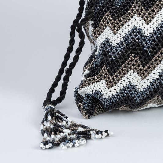 Black & White Crochet & Beaded Potli