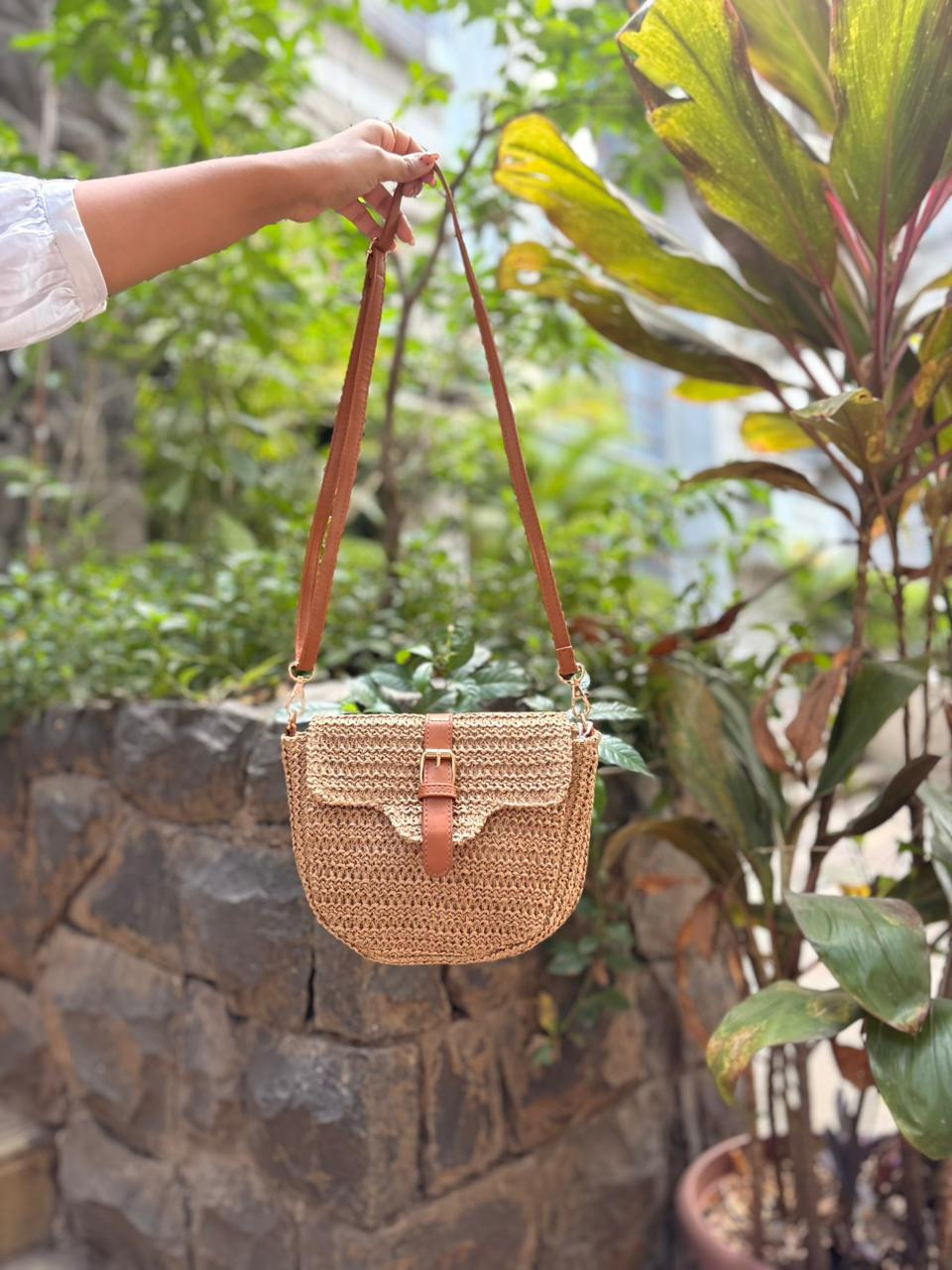 Brown Woven Crossbody Bag