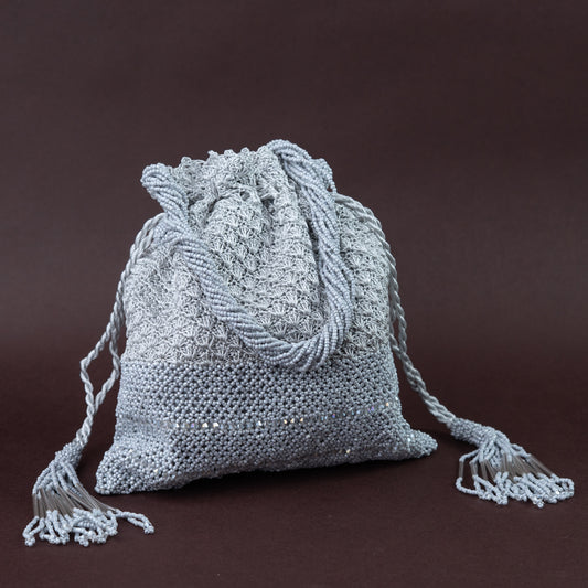 Grey Crochet & Beads Potli