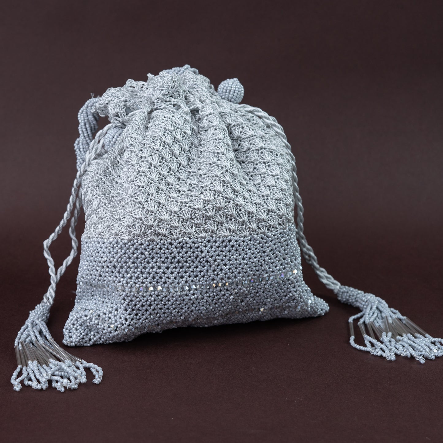 Grey Crochet & Beads Potli