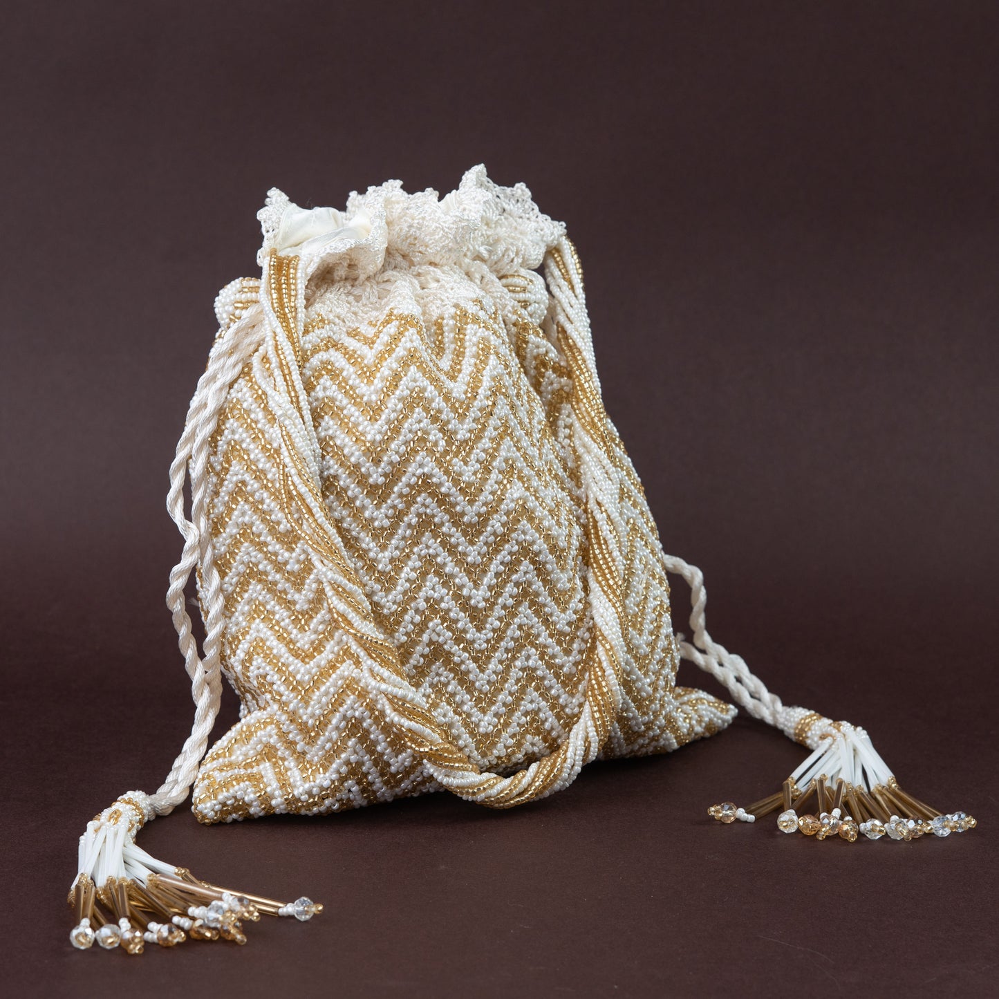 Gold & Ivory Full Beaded Potli