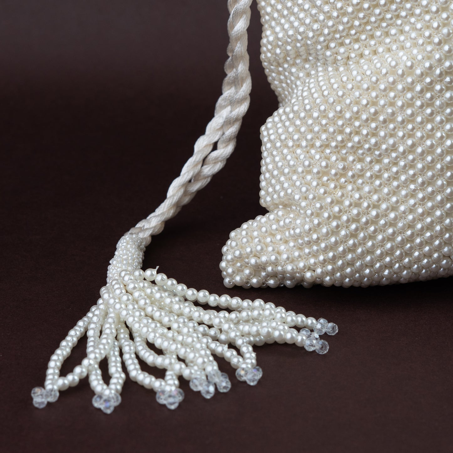 Full White Pearl & Crochet Potli