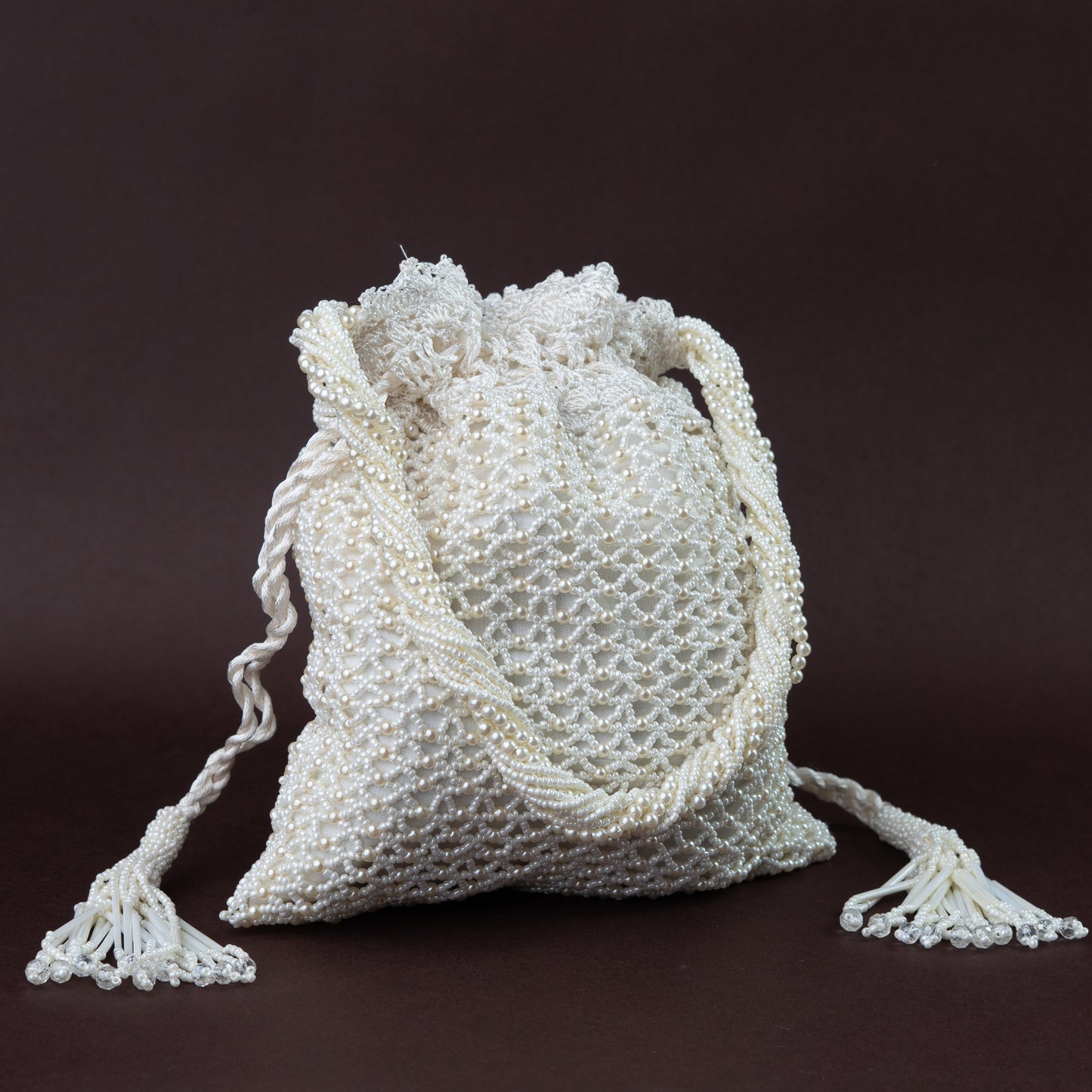 White Crochet & Pearl Jali Potli