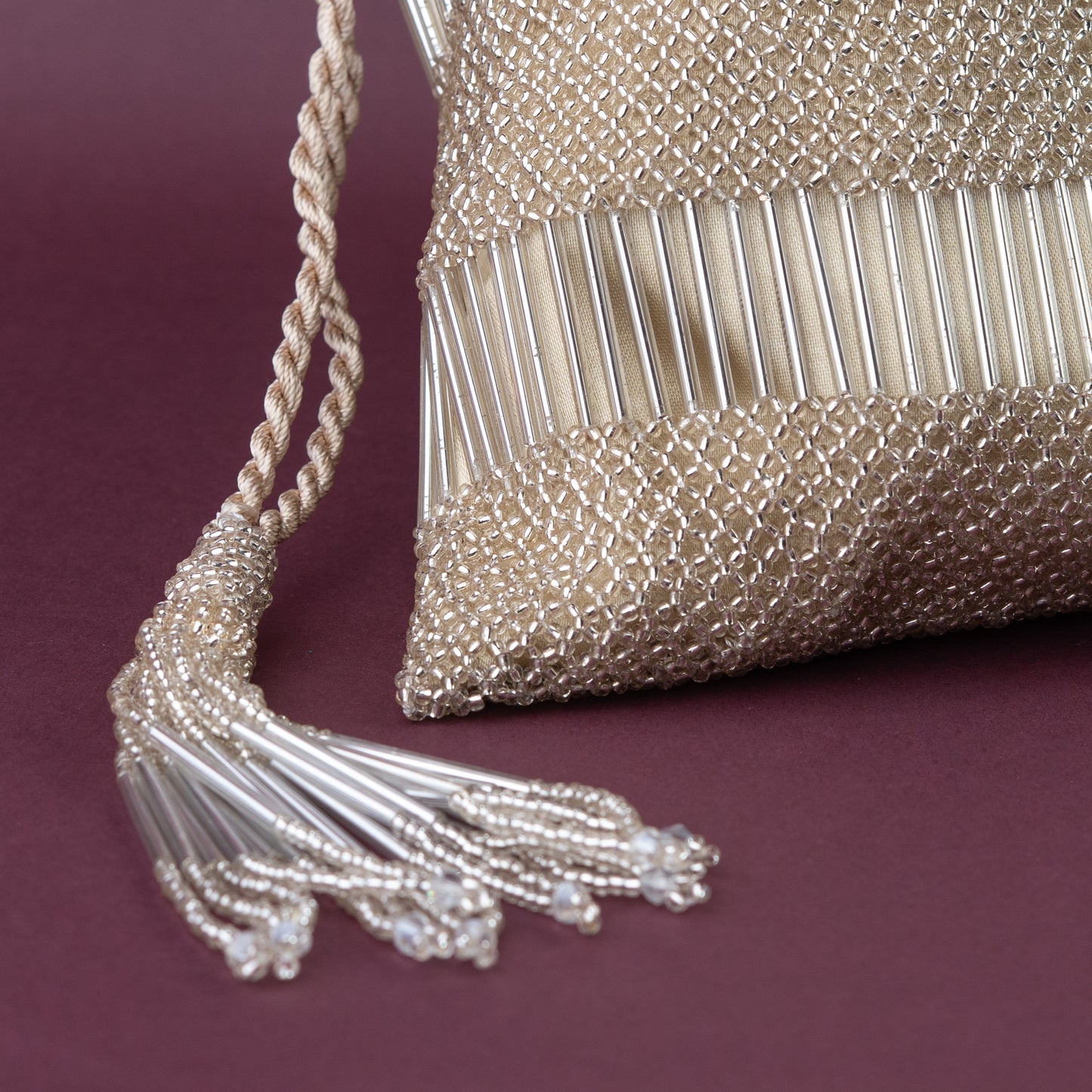 Champagne Crochet, Beads & Salli Work Potli