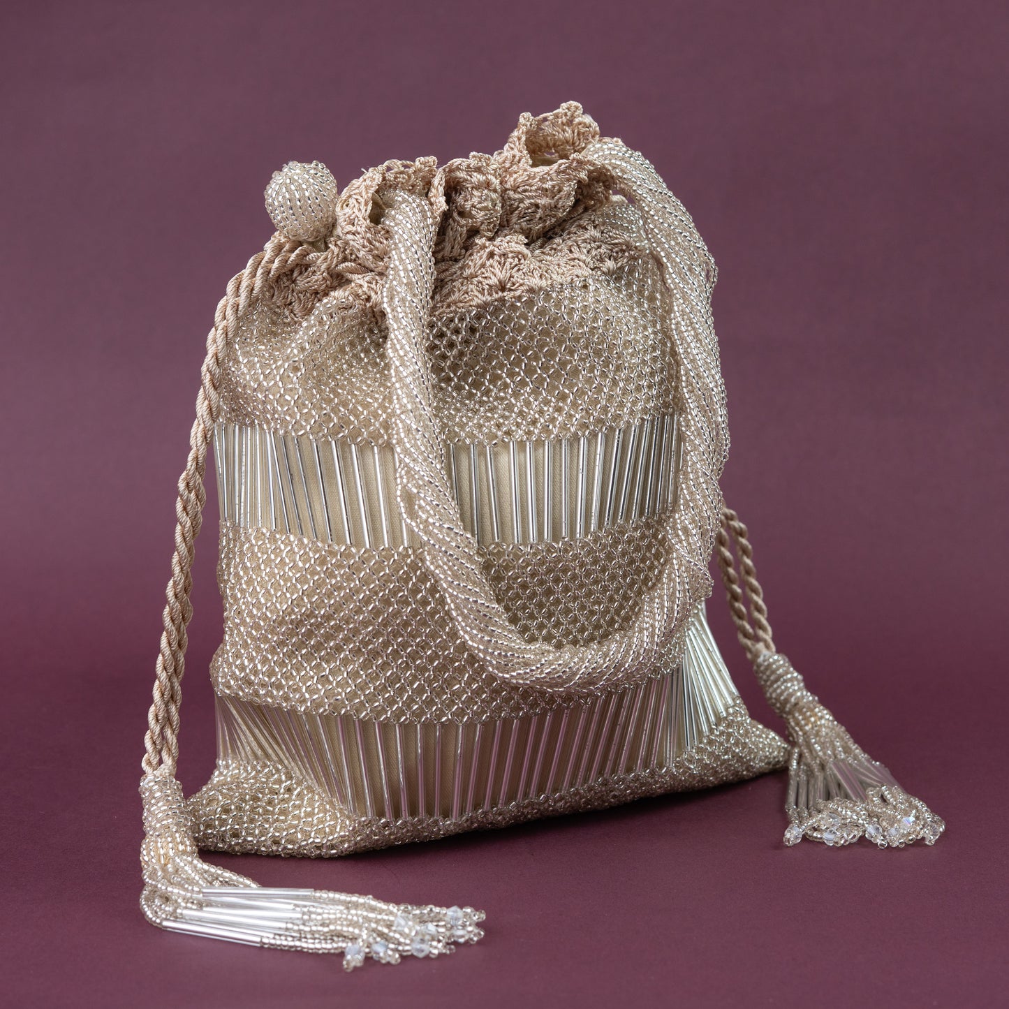 Champagne Crochet, Beads & Salli Work Potli