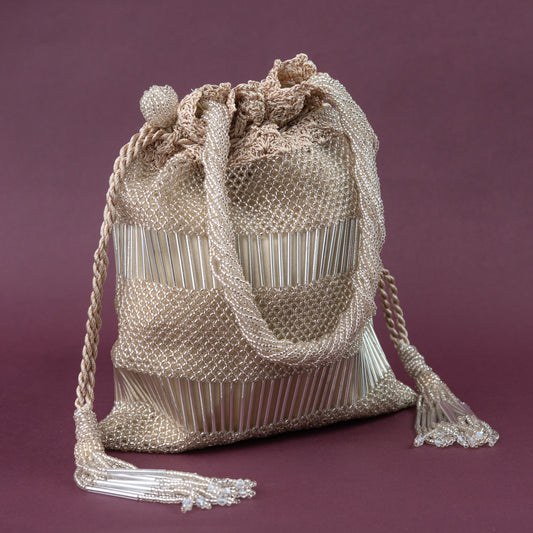 Champagne Crochet, Beads & Salli Work Potli