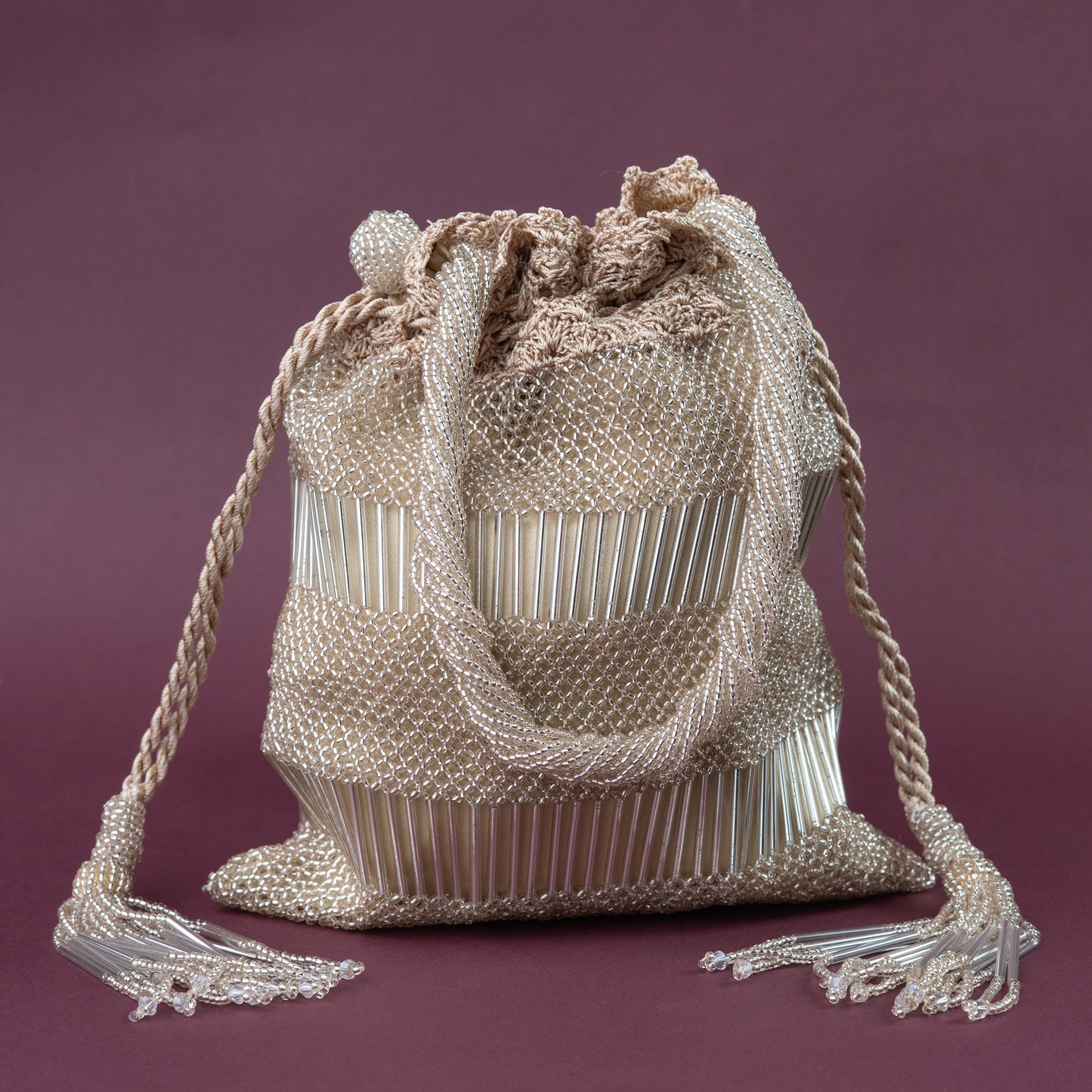 Champagne Crochet, Beads & Salli Work Potli