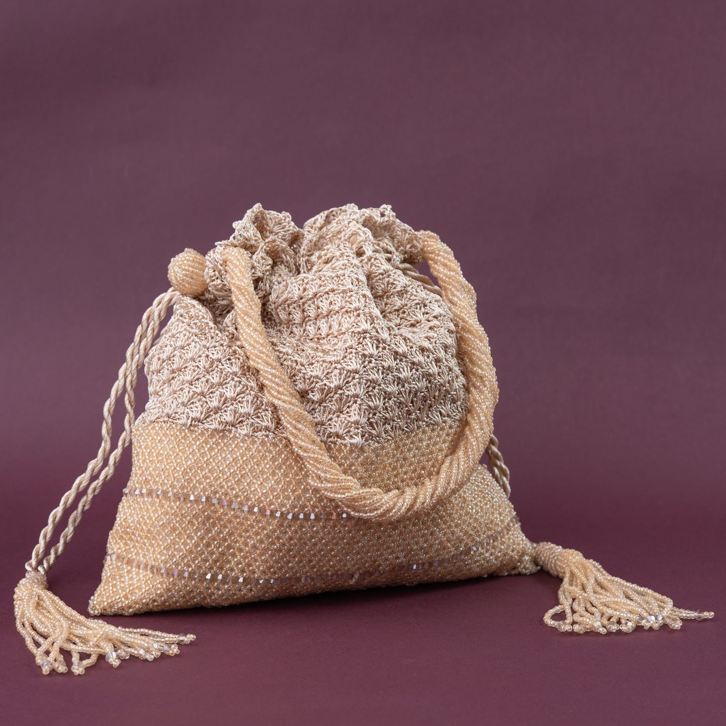 Beige Crochet & Beadwork Potli