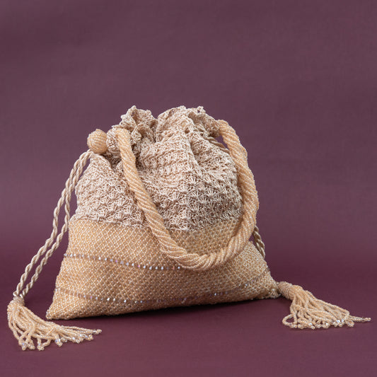 Beige Crochet & Beadwork Potli