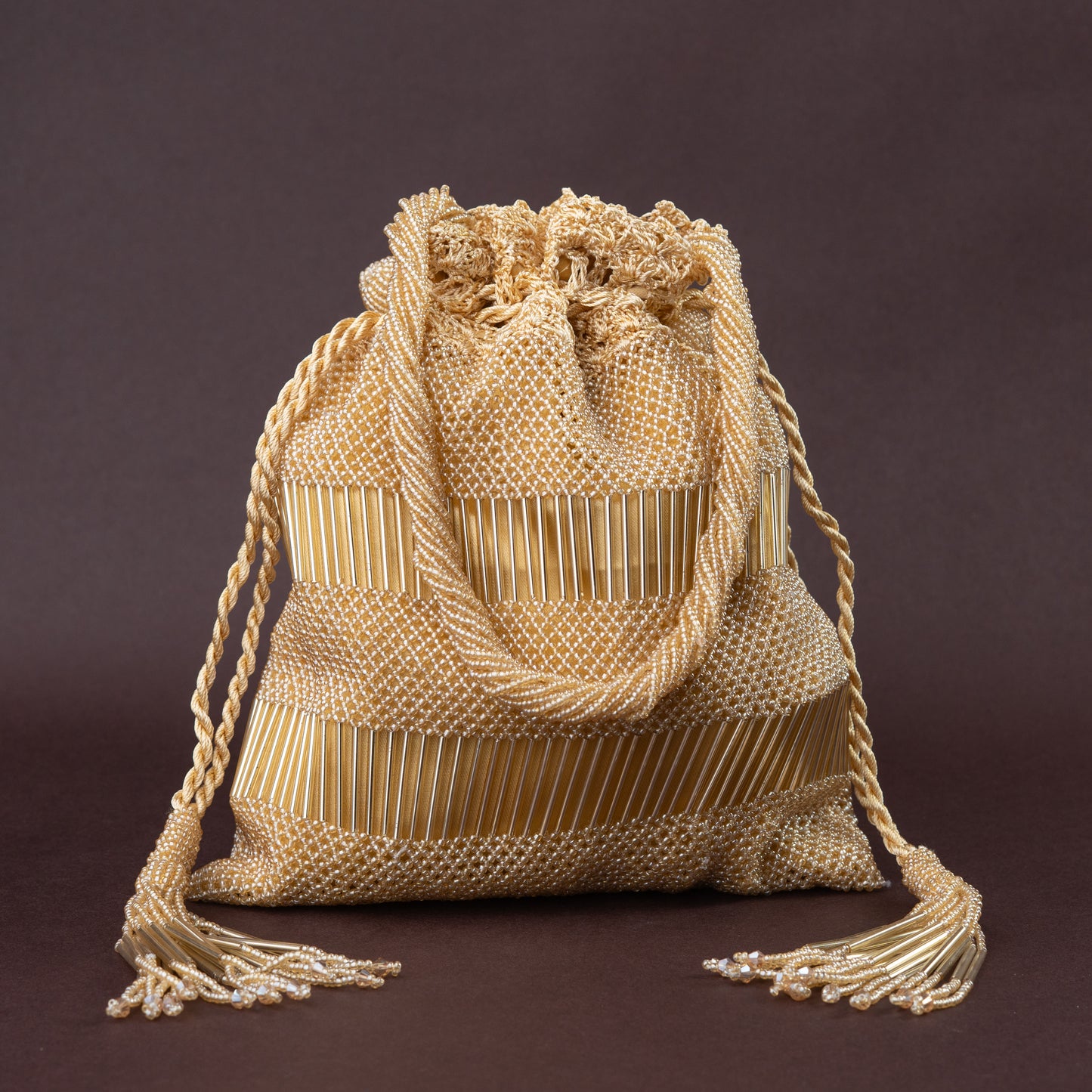 Crochet with Bright Golden Pearl & Salli Potli