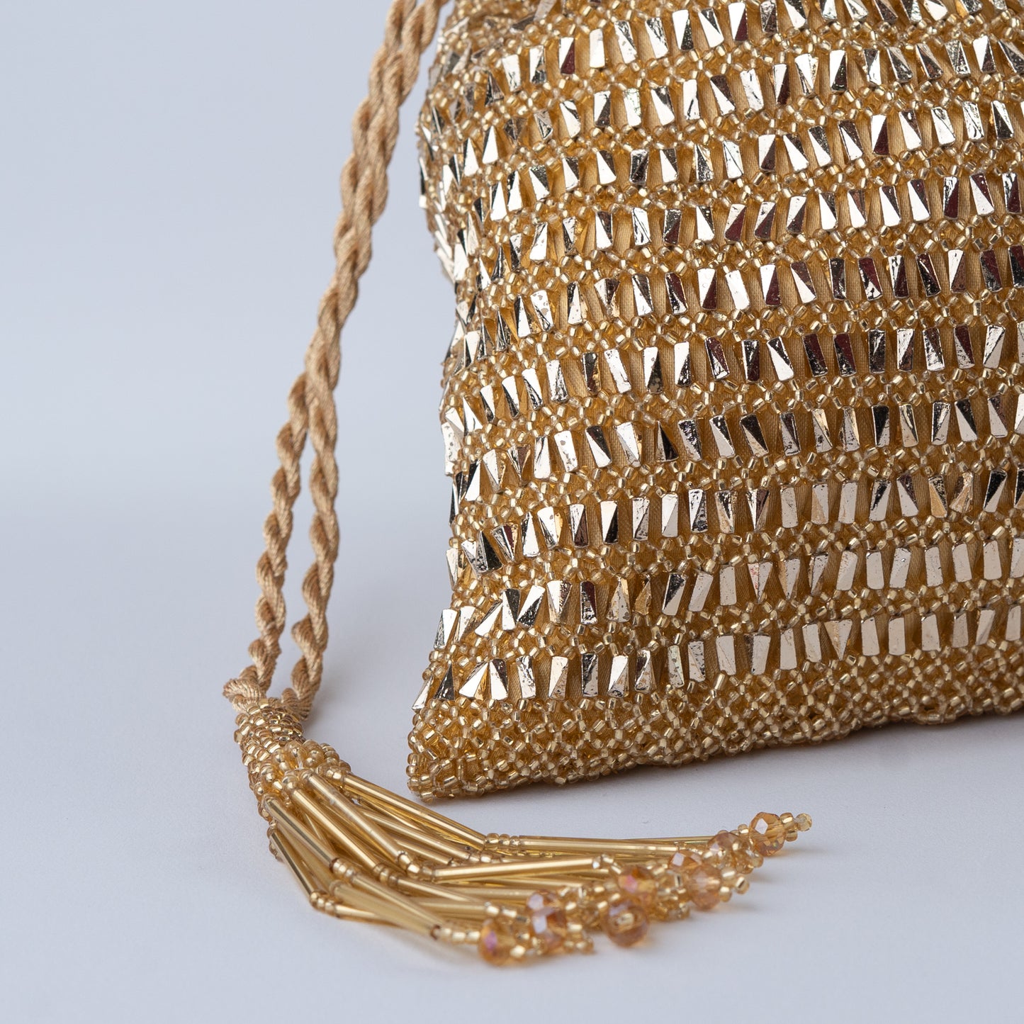 Bright Gold Crochet Beaded Potli