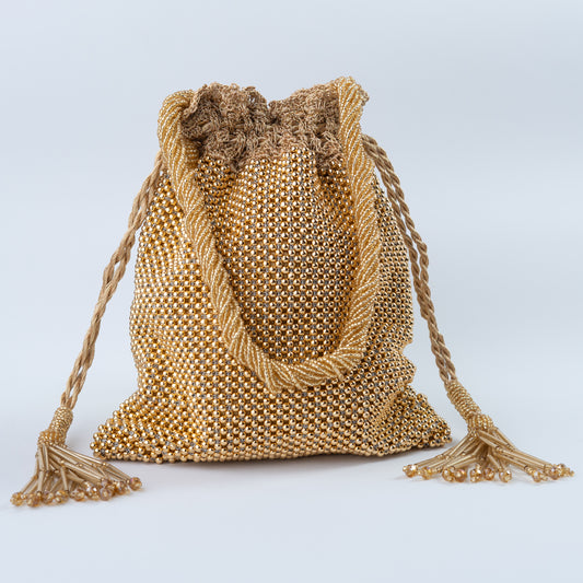 Gold Pearl Crochet Potli
