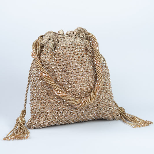 Crochet & Crystal Gold Potli