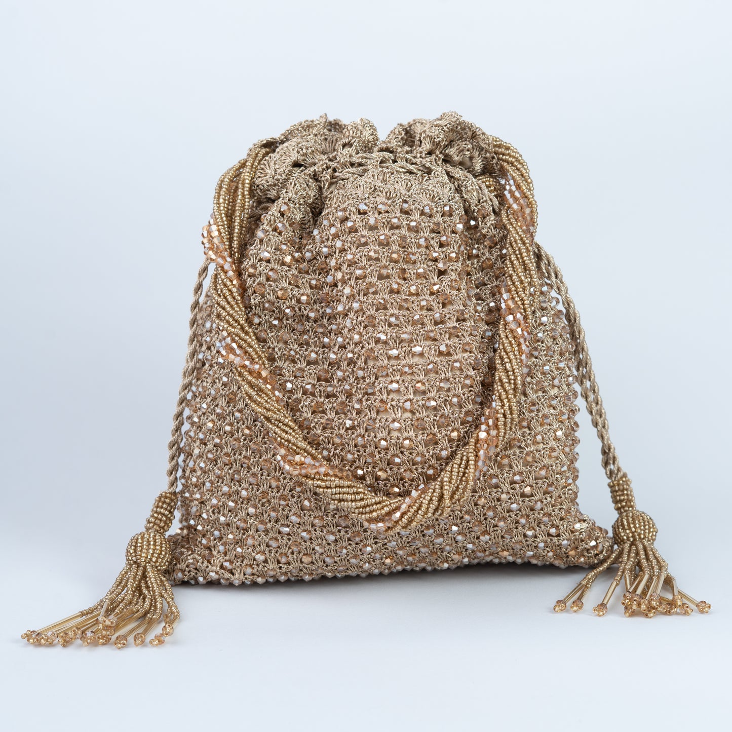 Crochet & Crystal Gold Potli