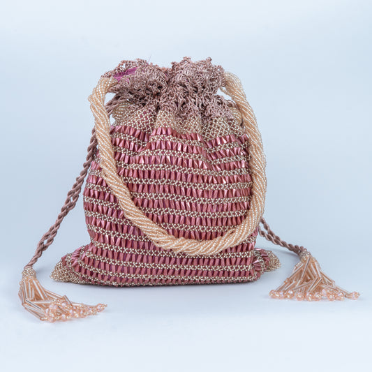 Pink Crochet & Beaded Potli