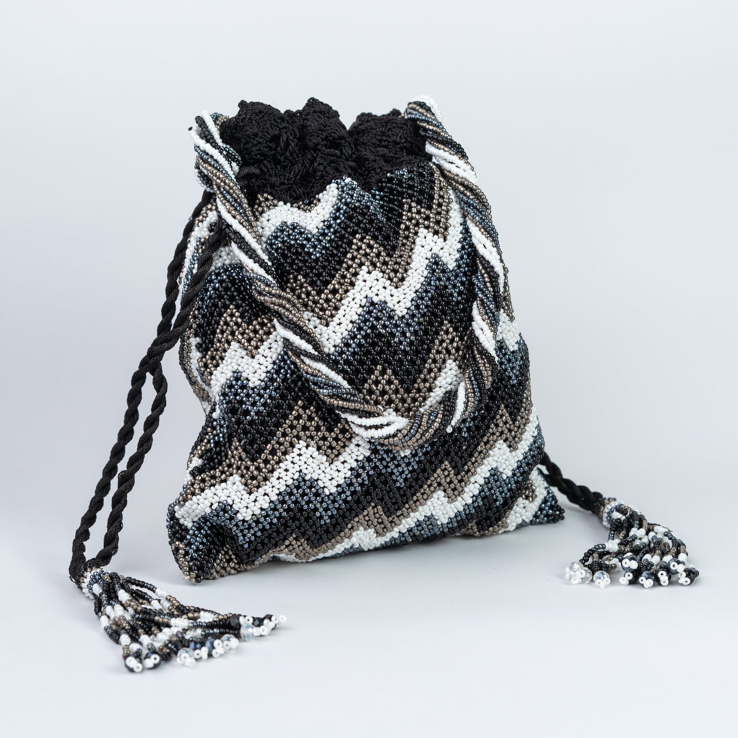 Black & White Crochet & Beaded Potli