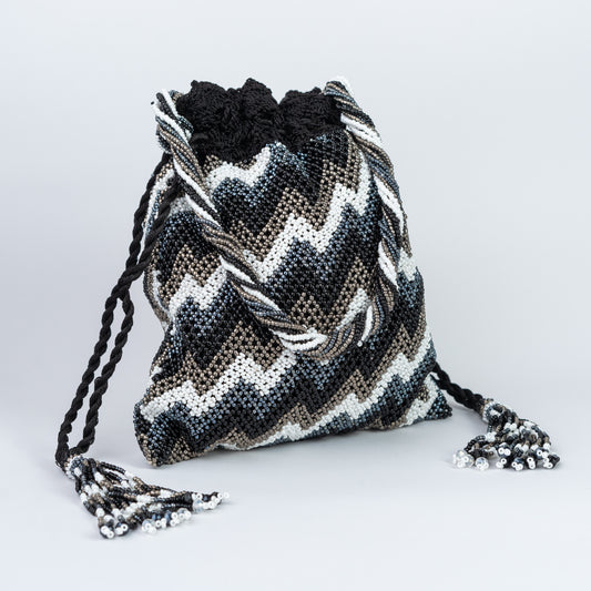 Black & White Crochet & Beaded Potli