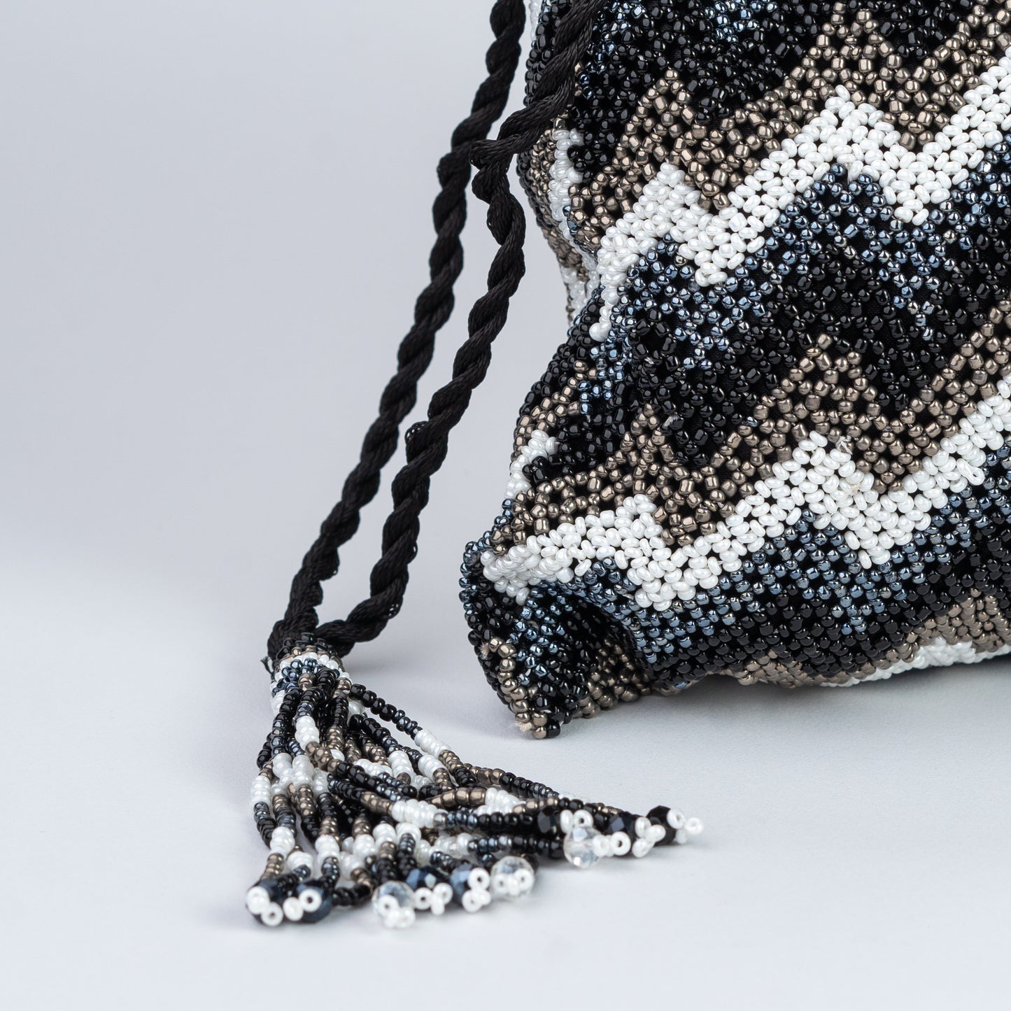 Black & White Crochet & Beaded Potli