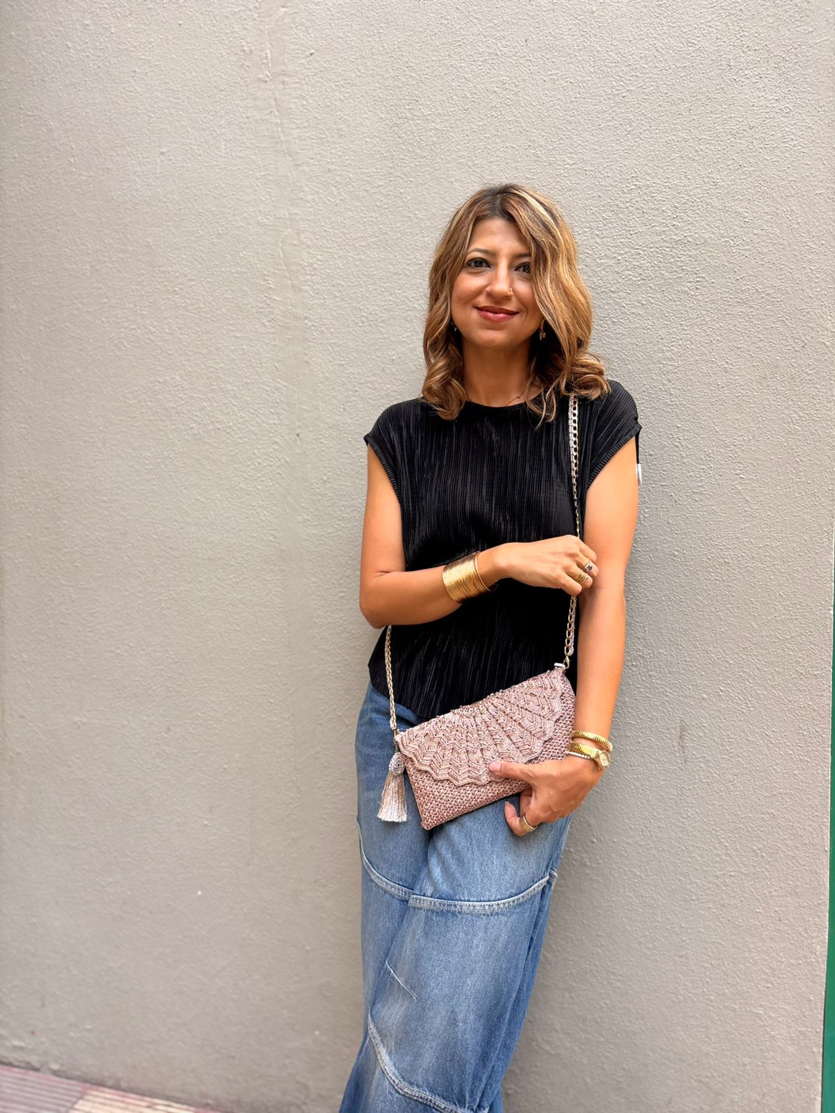 Rose Pink Blush Lace Crochet Sling Clutch