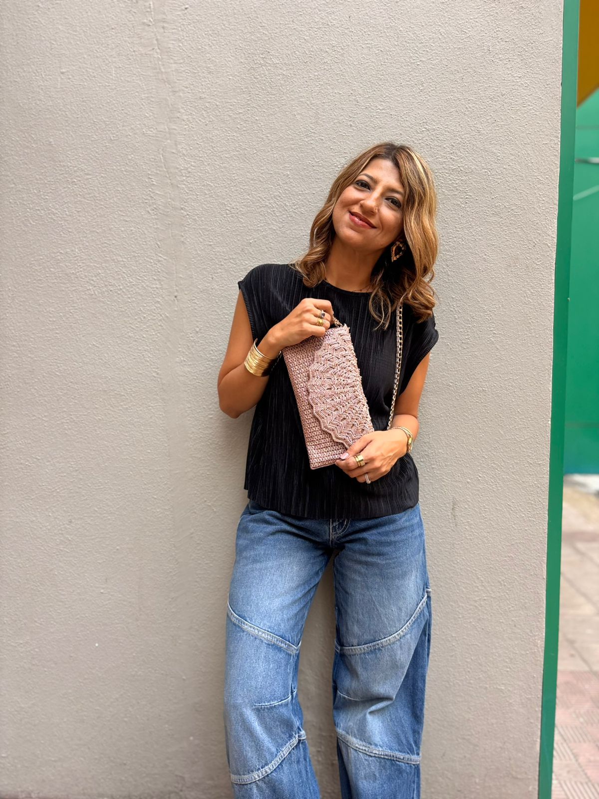Rose Pink Blush Lace Crochet Sling Clutch