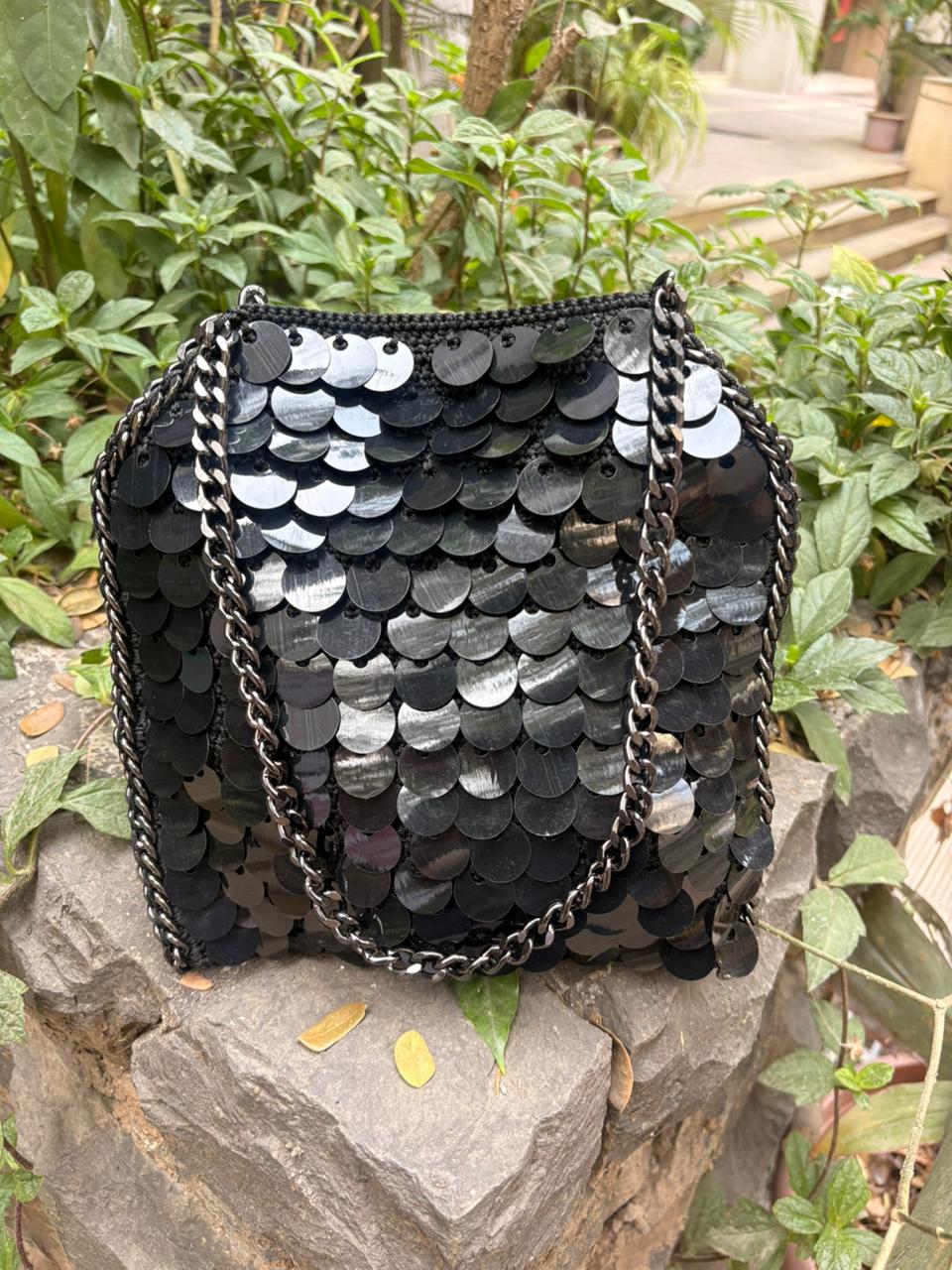 Black Sequin Statement Bag