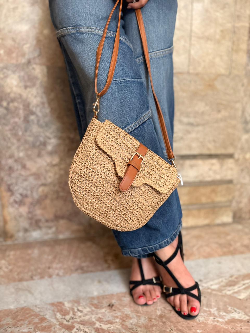 Brown Woven Crossbody Bag