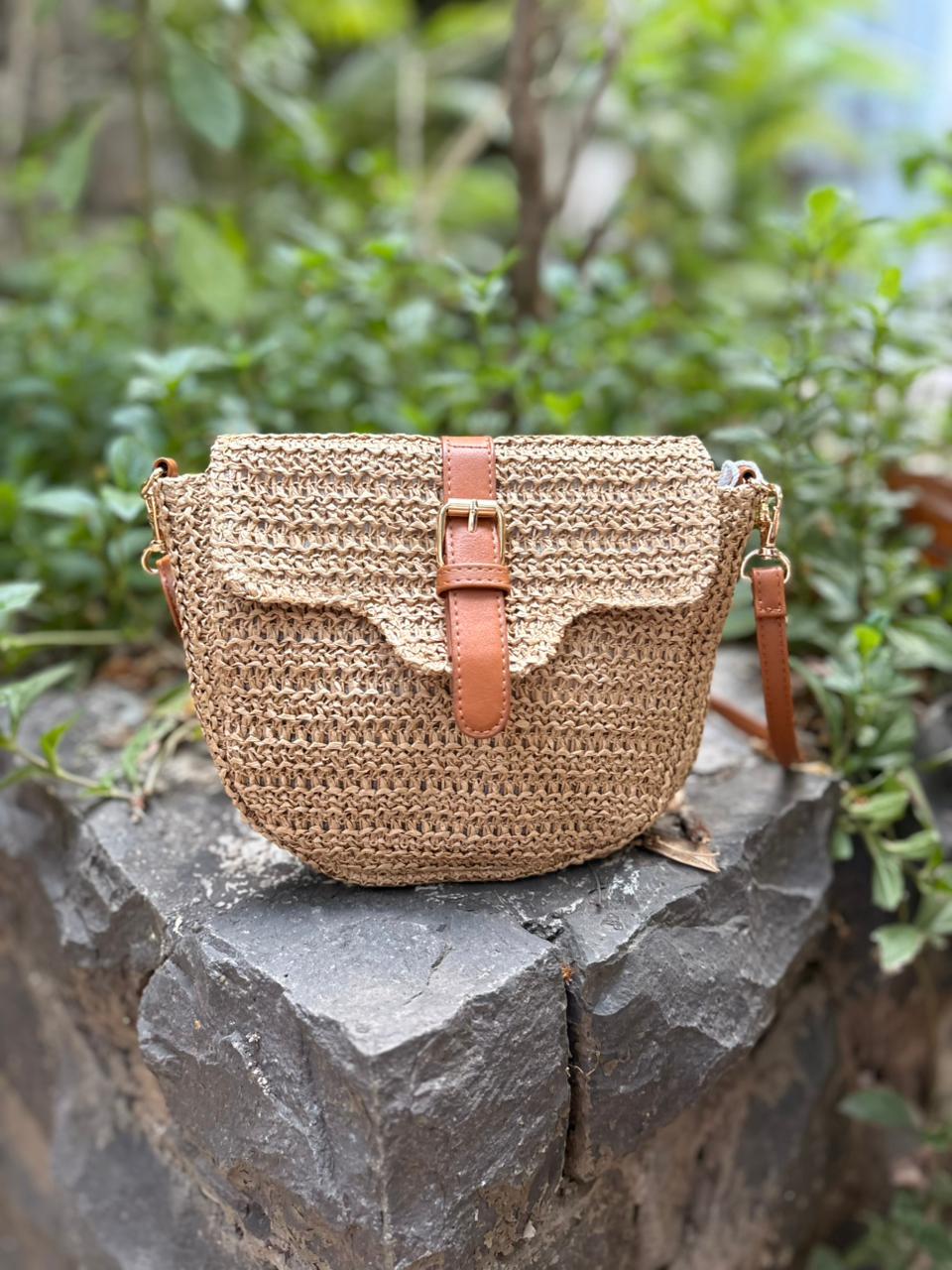 Brown Woven Crossbody Bag